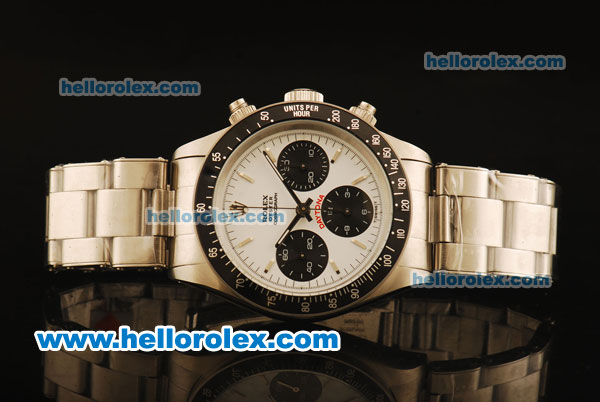 Rolex Daytona Vintage Chronograph Swiss Valjoux 7750 Steel Case/Strap with White Dial and Silver Markers - Click Image to Close